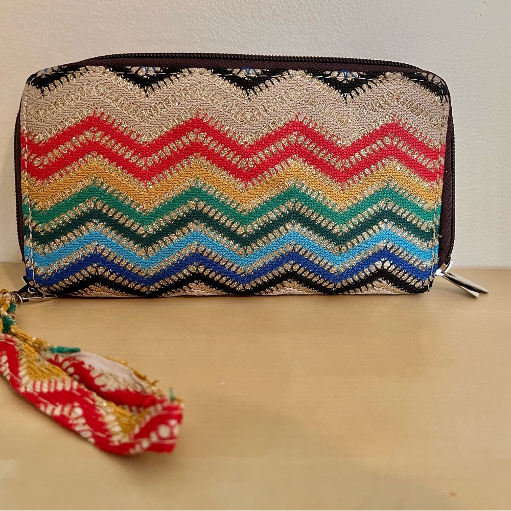 Zipper Wallet - Double Zip - Multicolor with Strap